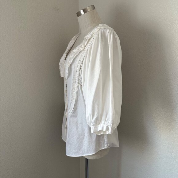 Rachel Ray Victorian Inspired Fitted Blouse Peter Pan Neck Puff Sleeve Minimalis - Picture 4 of 16
